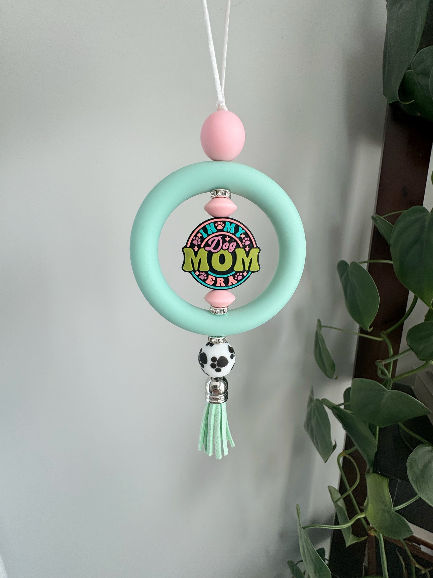 In My Dog Mom Era Teal Car Charm