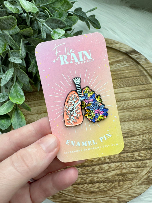 Respiratory Therapy Lung with Butterflies Enamel Pin