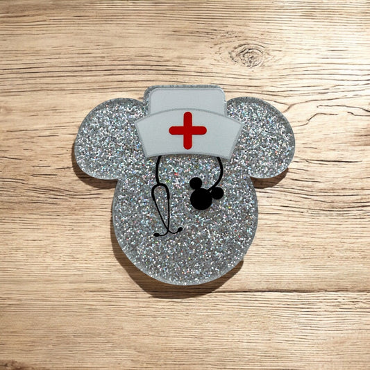 Silver Nurse with Stethoscope Mouse